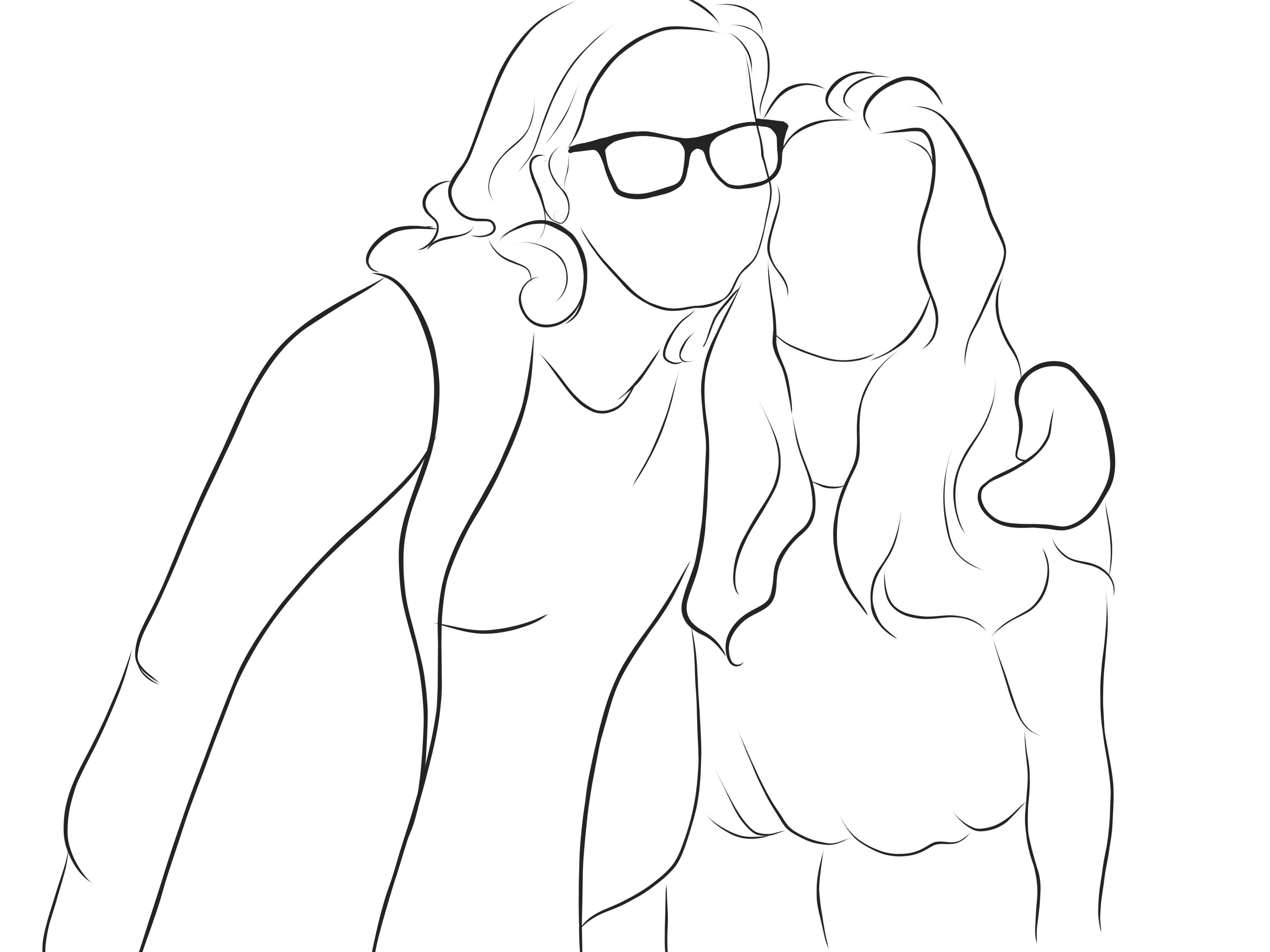 Digital black and white best friends portrait