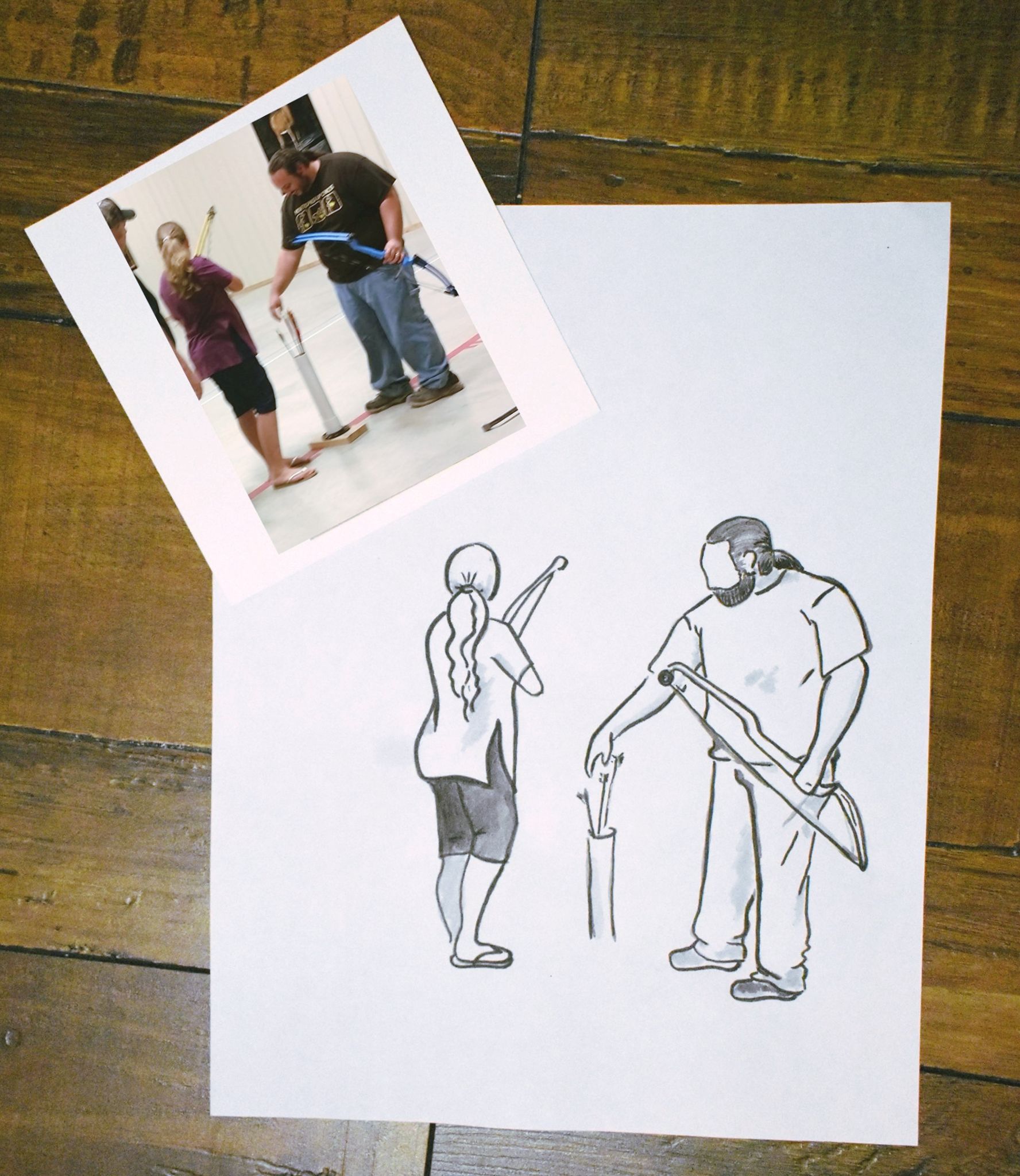 Black and white father / daughter portrait with reference photo shown