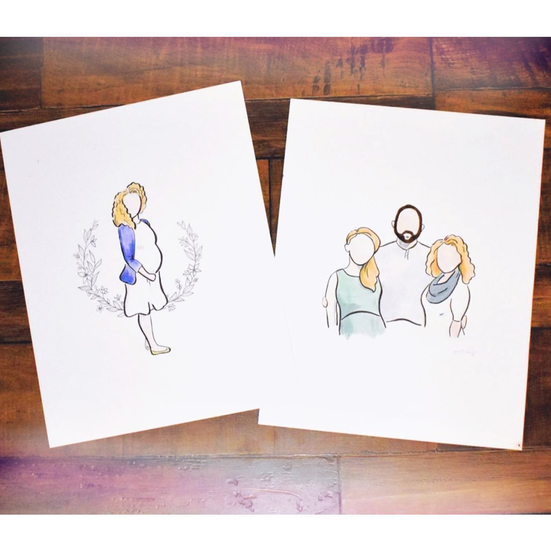 Maternity portrait with floral flourish and family portrait without flourish